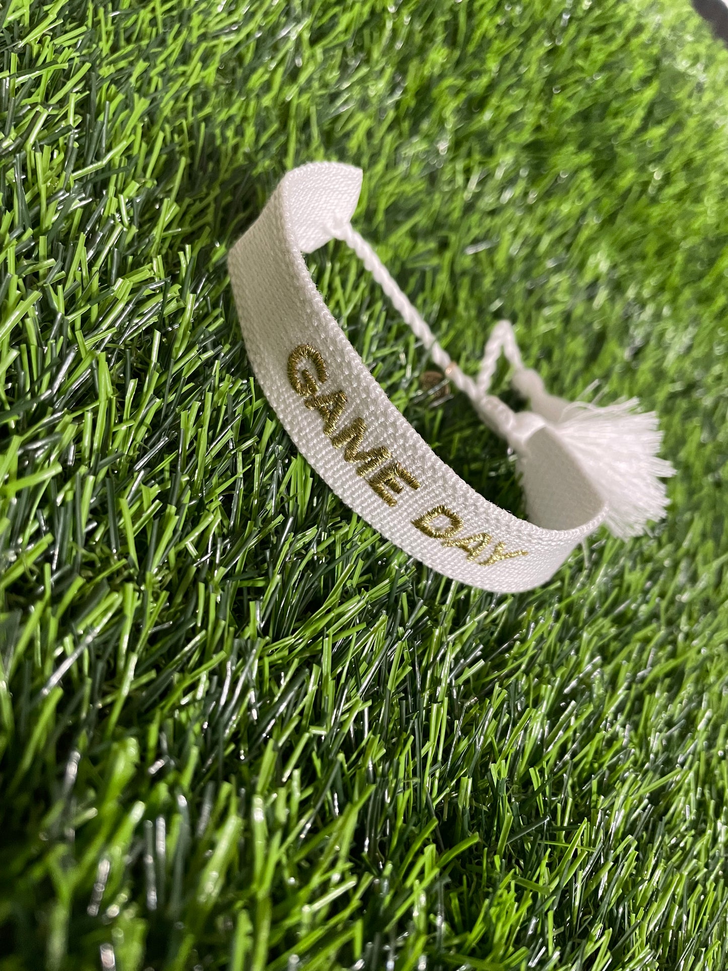 White and Gold Embroidered Game Day Bracelet