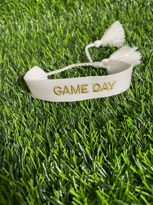 White and Gold Embroidered Game Day Bracelet