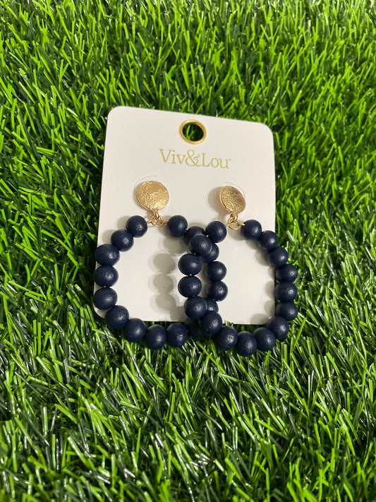 Navy Wooden Beaded Earrings