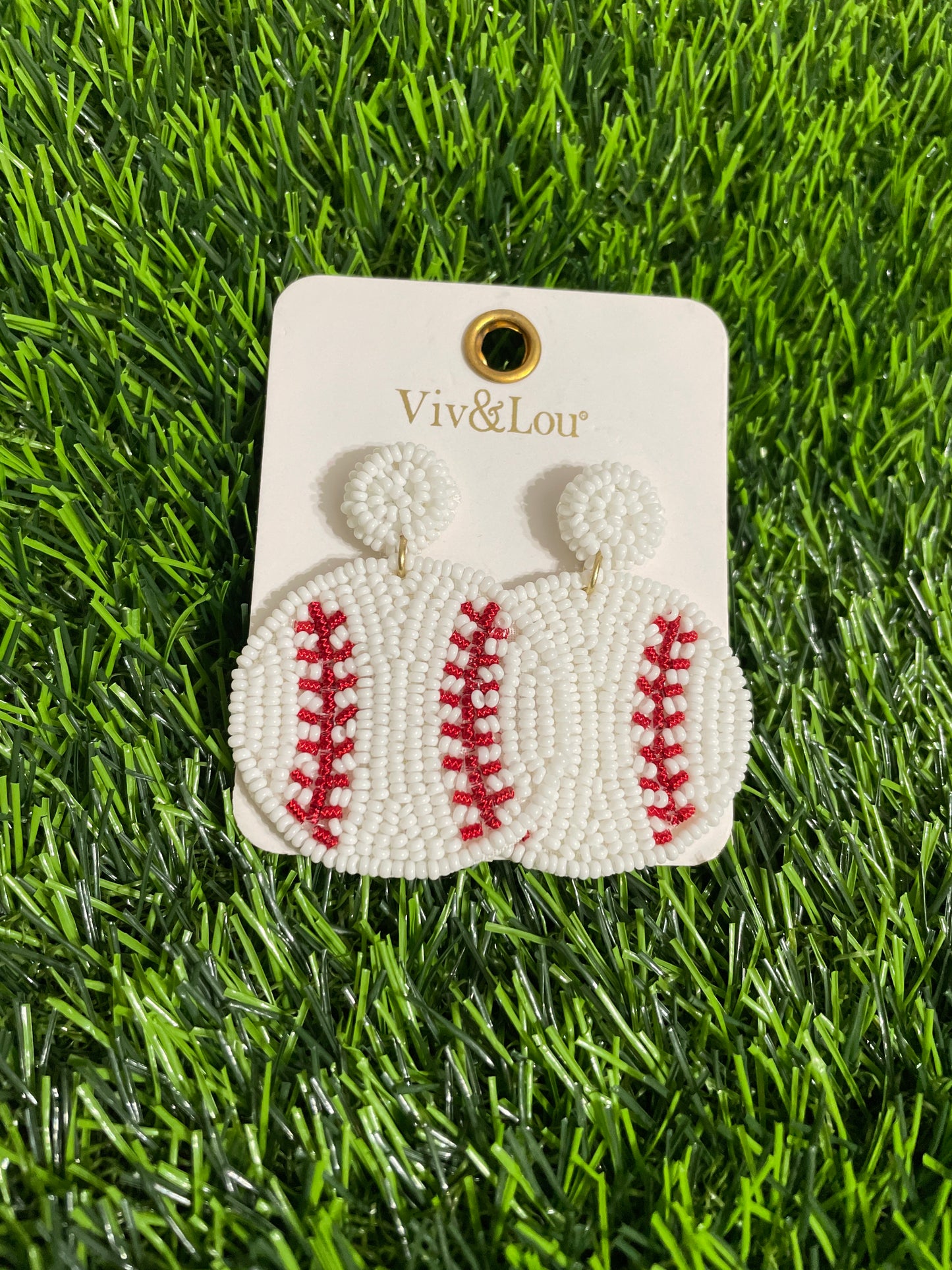 Round Beaded Baseball Earrings