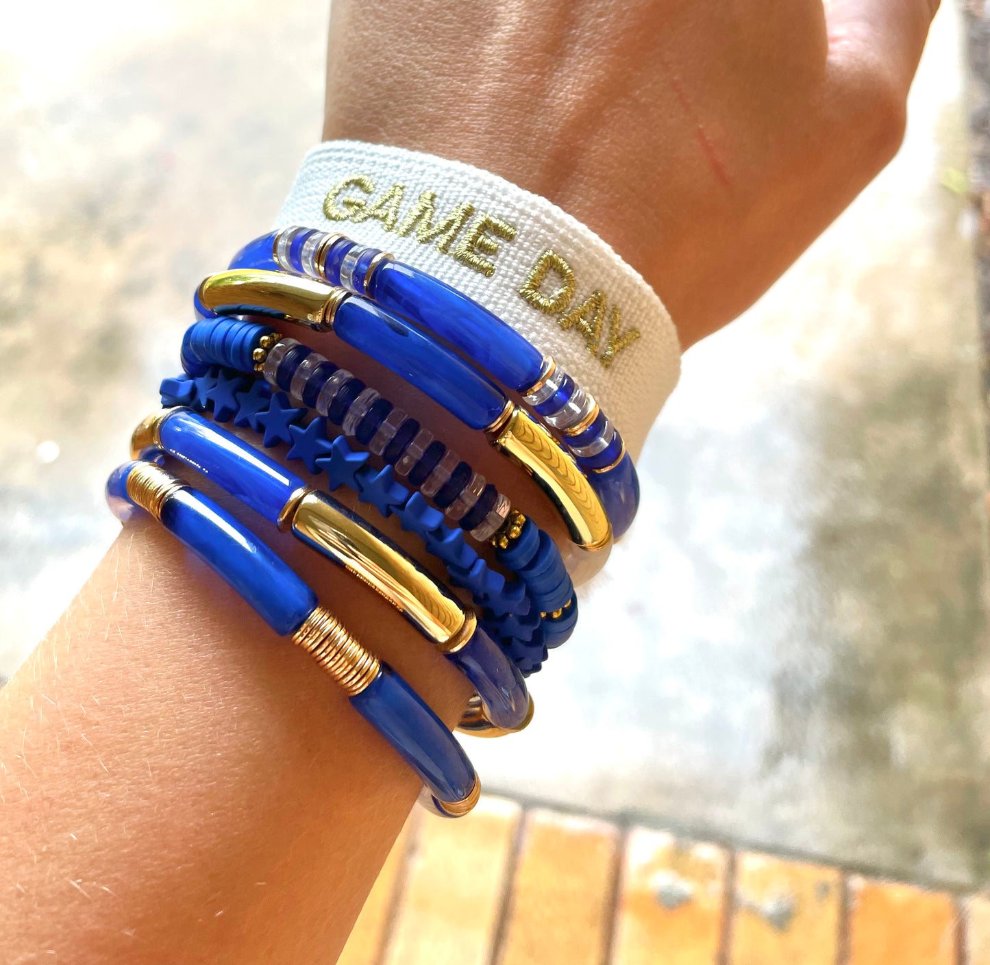 White and Gold Embroidered Game Day Bracelet