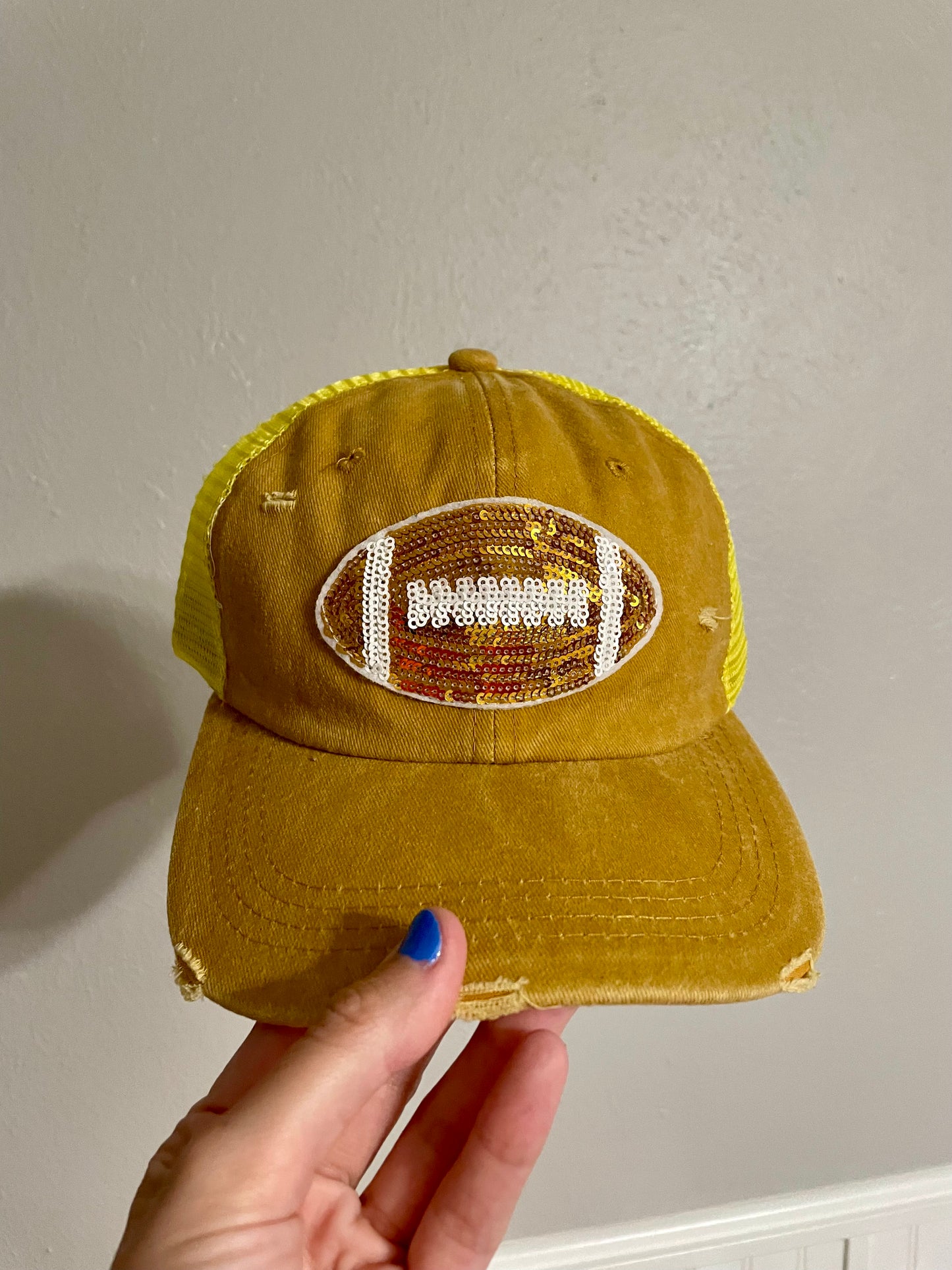 Gold Sequin Football Patch Hat