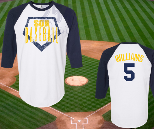 SOX Home Plate 3/4 Sleeve with Name and #